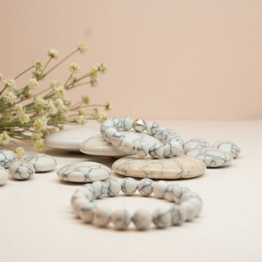 Beyaz Havlit Özel Tasarım Bileklik ve Kolye Seti